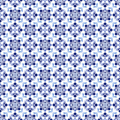 Azulejos portuguese traditional ornamental tile, blue and white seamless pattern