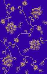 Fototapeta na wymiar seamless golden color flower with blue color background