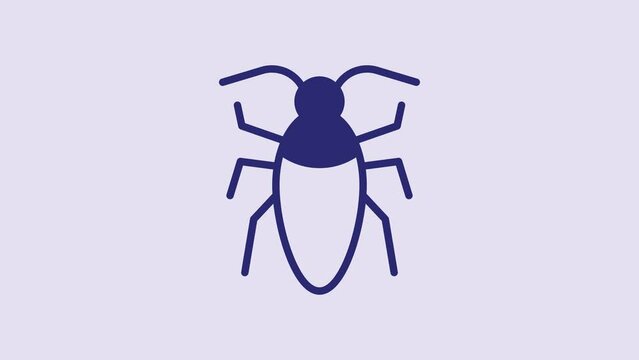 Blue Cockroach icon isolated on purple background. 4K Video motion graphic animation