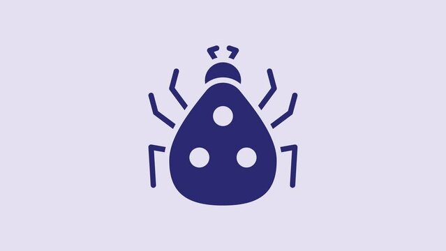 Blue Ladybug icon isolated on purple background. 4K Video motion graphic animation