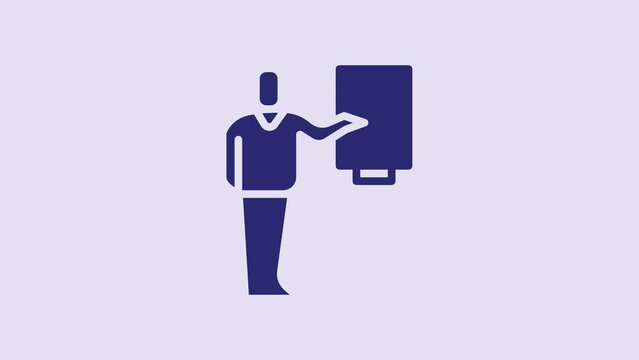 Blue Museum guide icon isolated on purple background. 4K Video motion graphic animation