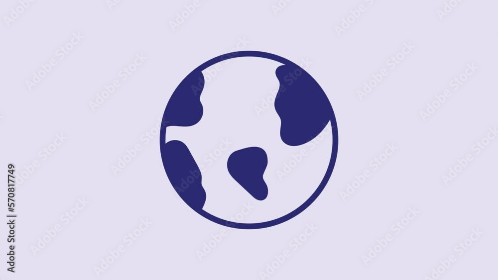 Sticker Blue Earth globe icon isolated on purple background. World or Earth sign. Global internet symbol. Geometric shapes. 4K Video motion graphic animation