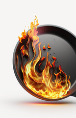 frying pan with flames of fire, warming up