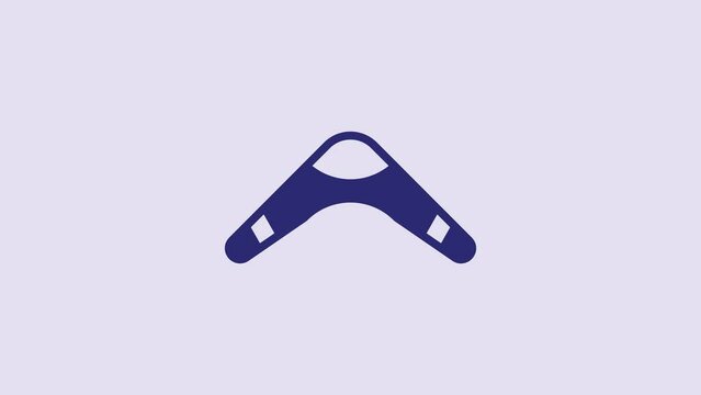 Blue Boomerang icon isolated on purple background. 4K Video motion graphic animation