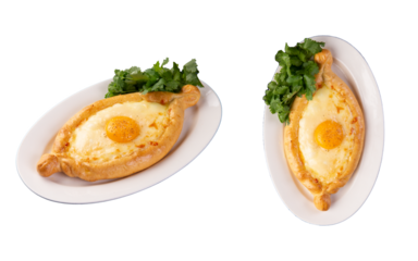 Traditional cheese pie. Khachapuri. Transparent.