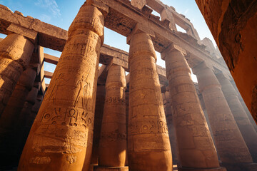 Pillars in Karnak Temple at Sunrise, Luxor Egypt