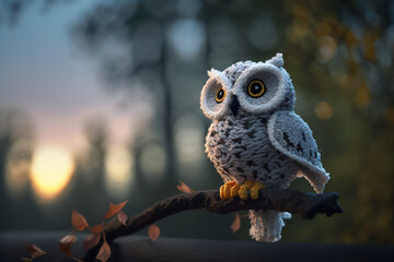 owl knitting art illustration cute suitable for children's books, photos of children's animals created using artificial intelligence