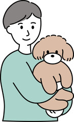 トイプードルを抱く男性