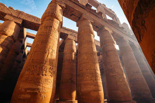Pillars in Karnak Temple at Sunrise, Luxor Egypt