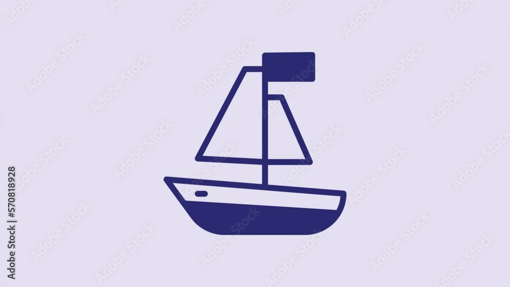 Poster Blue Toy boat icon isolated on purple background. 4K Video motion graphic animation