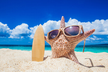 Fototapeta na wymiar Starfish surfer on tropical beach