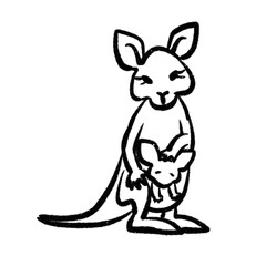 Fototapeta premium カンガルーの親子 イラスト ぬりえ セット