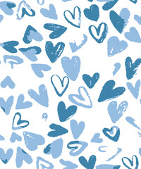Fototapeta na wymiar Abstract blue heart seamless pattern of brush in the heart shape, drops and strokes of paint, splash. Fashionable pink illustration for greeting card, invitation, wallpaper,
