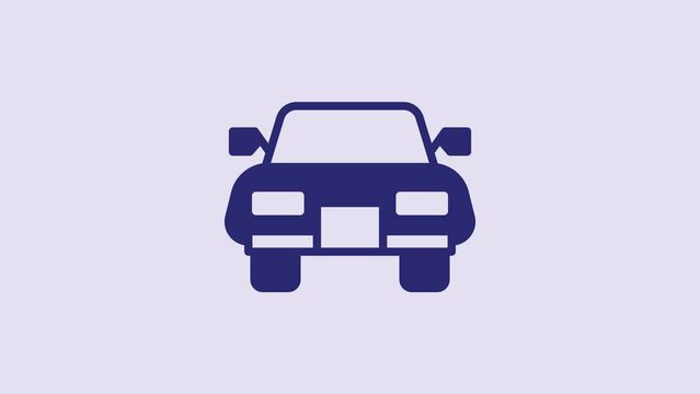 Blue Car icon isolated on purple background. 4K Video motion graphic animation