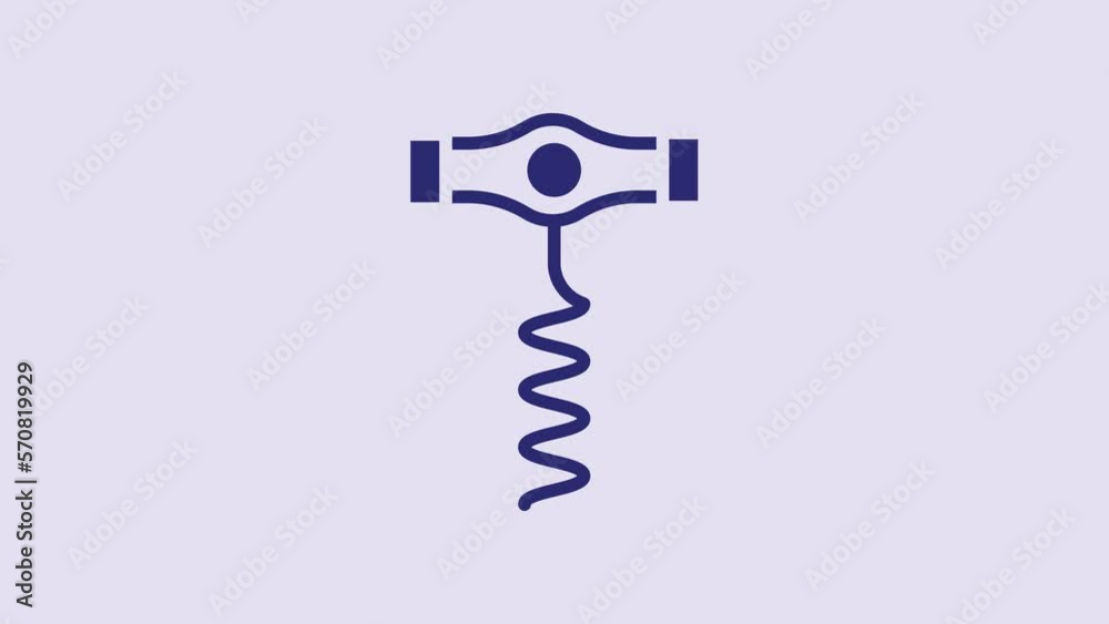 Sticker Blue Wine corkscrew icon isolated on purple background. 4K Video motion graphic animation