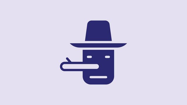 Blue Pinocchio icon isolated on purple background. 4K Video motion graphic animation