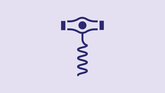 Blue Wine corkscrew icon isolated on purple background. 4K Video motion graphic animation