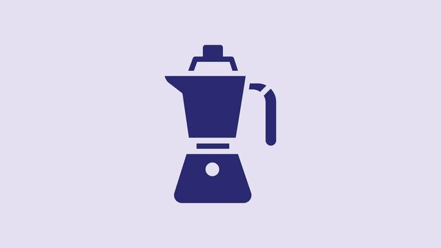 Blue Coffee maker moca pot icon isolated on purple background. 4K Video motion graphic animation