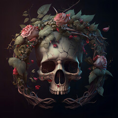 Skull Adorned With a Garland of Roses | AI Generated
