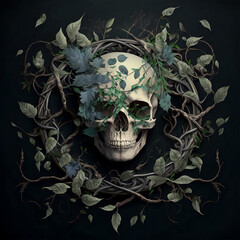 Obraz premium Skull Fused With Tree Roots and Branches | Digital Art | AI Generated 