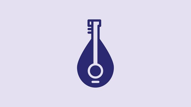 Blue Traditional musical instrument mandolin icon isolated on purple background. 4K Video motion graphic animation