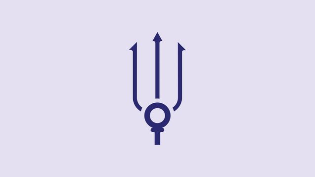 Blue Neptune Trident icon isolated on purple background. 4K Video motion graphic animation