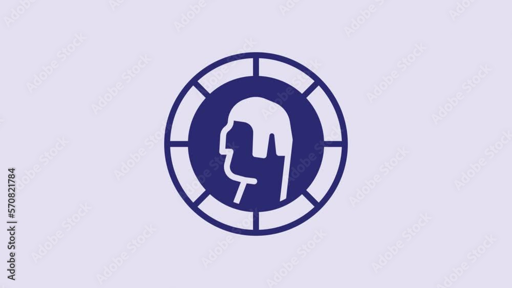 Poster Blue Ancient Greek coin icon isolated on purple background. 4K Video motion graphic animation