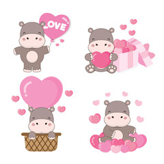 Fototapeta na wymiar Valentine's day collection with cute animal and love elements.
