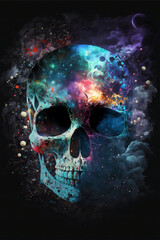 Skull Vibrant Galaxy Background with a Dreamy Nebula | AI Generated | Digital Art
