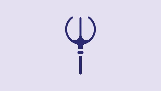 Blue Neptune Trident icon isolated on purple background. 4K Video motion graphic animation