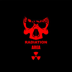 Radiation area, icon skull with background black