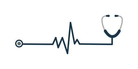 Stethoscope and Heartbeat graph pulse isolate on transparent background.