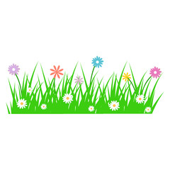spring grass and flowers isolated on transparent background.
