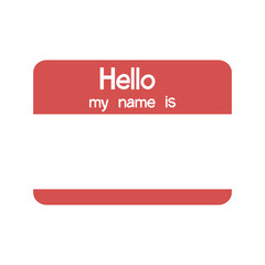 red name tag. Hello my name is on transparent background.