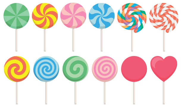 Set of colorful lollipop sweet candies. Vector illustration.