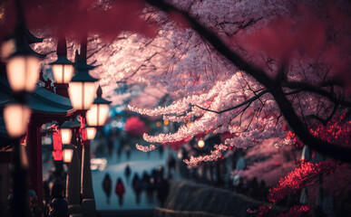 Japan Sakura Trees on the Park, Japan Cherry Blossom Festival on the Park