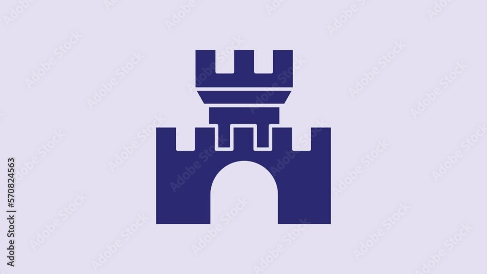 Wall mural blue castle icon isolated on purple background. medieval fortress with a tower. protection from enem