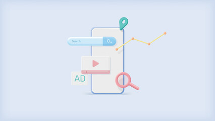 3Dベクター素材｜スマートフォンと検索のイメージ｜mayucolor06