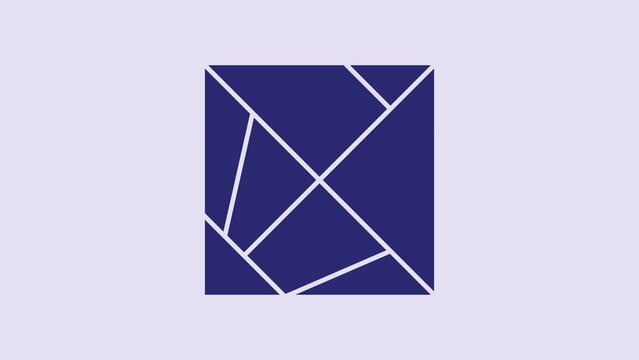 Blue Rubik cube icon isolated on purple background. Mechanical puzzle toy. Rubik's cube 3d combination puzzle. 4K Video motion graphic animation