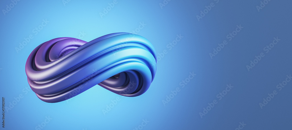 Poster Abstract blue swirl on wide light background with mock up place for your advertisement. Flow liquid lines design. 3D Rendering.