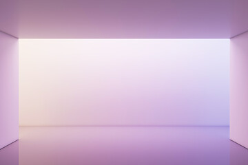 Obraz premium Front view on blank abstract purple shadows hall with place for your product or car presentation and illuminated wall background. 3D rendering, mock up