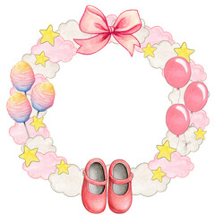 Watercolor baby shower cute frame copy space
