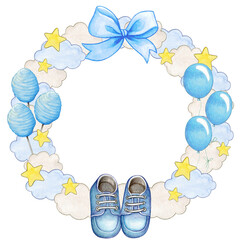 Obraz premium Watercolor baby shower cute frame copy space