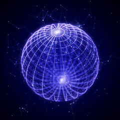 Futuristic sphere made of particles for connect network. Flow of particle in cyberspace. Space energy concept. 3D rendering.