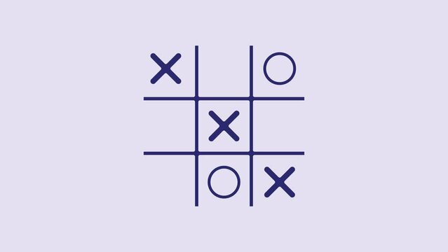 Blue Tic tac toe game icon isolated on purple background. 4K Video motion graphic animation