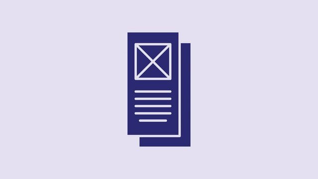 Blue Browser window icon isolated on purple background. 4K Video motion graphic animation