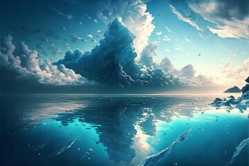 Obraz na płótnie Canvas large body of water under a cloudy sky. generative ai.
