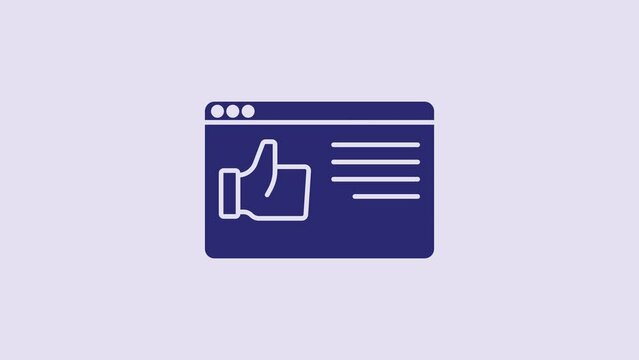 Blue Browser window icon isolated on purple background. 4K Video motion graphic animation