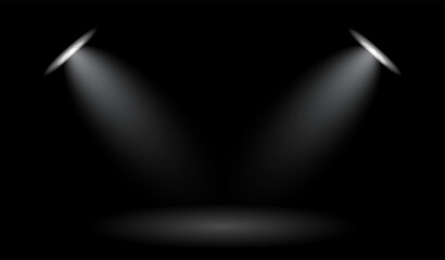 Dual White Spot Light Stage Dark Background Vector Illustration