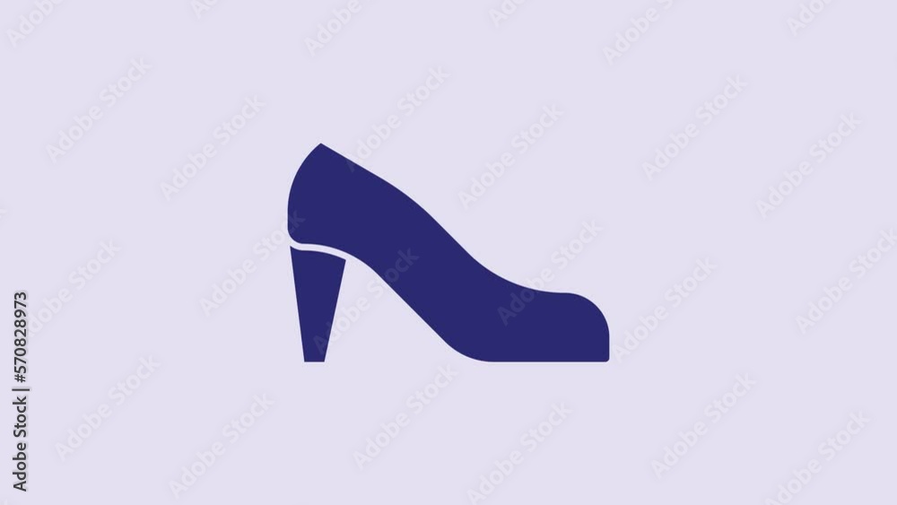 Sticker Blue Woman shoe with high heel icon isolated on purple background. 4K Video motion graphic animation